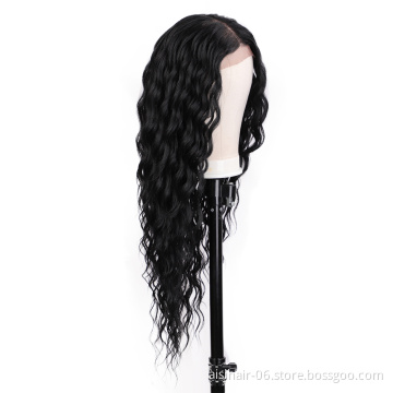 Aisi Hair 22 Inch Water Wave Natural Black Wig Long Wavy Swiss Lace Wig Wholesale Synthetic Lace Front Hair Wigs For Black Women